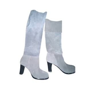 NEW GREY SUBTLE COLOR-BLOCK  GENUINE LEATHER SUEDE CUFFED 3” HEELED BOOTS SZ 6.5